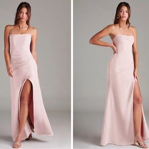 Azazie Leonis Blushing Pink Strapless Chiffon Dress